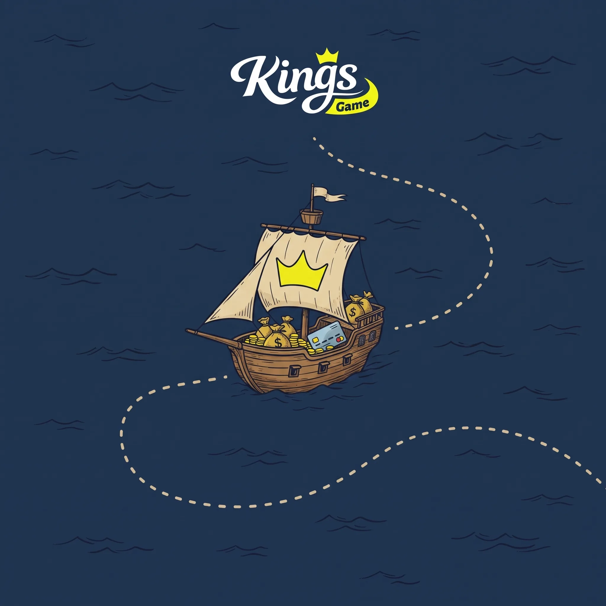 Kings Game payment illustration with a ship, coins and a card
